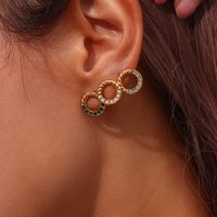 Fashion Round Stainless Steel Plating Artificial Pearls Zircon Ear Studs 1 Pair main image 3