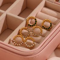 Fashion Round Stainless Steel Plating Artificial Pearls Zircon Ear Studs 1 Pair main image 2