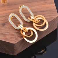 Fashion Geometric Titanium Steel Gold Plated Rhinestones Earrings 1 Pair main image 4