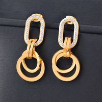 Fashion Geometric Titanium Steel Gold Plated Rhinestones Earrings 1 Pair main image 1