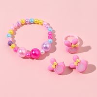 Süß Kaninchen Bogenknoten Aryl Kunststoff Kinder Unisex Ringe Armbänder Ohrringe 1 Satz main image 4