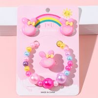 Cute Rabbit Bow Knot Arylic Plastic Children Unisex Rings Bracelets Earrings 1 Set sku image 1