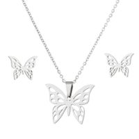 1 Set Fashion Butterfly Stainless Steel Plating Earrings Necklace sku image 2