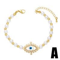 Retro Devil's Eye Hand Of Fatima Heart Shape Artificial Pearl Copper Beaded Gold Plated Zircon Bracelets 1 Piece sku image 1