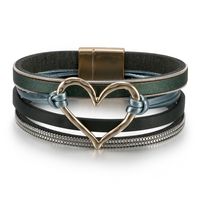 Fashion Heart Shape Pu Leather Alloy Knitting Women's Bracelets sku image 1