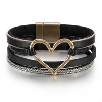 Fashion Heart Shape Pu Leather Alloy Knitting Women's Bracelets sku image 3