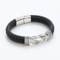 Fashion U Shape Pu Leather Titanium Steel Polishing Men's Bangle 1 Piece sku image 1