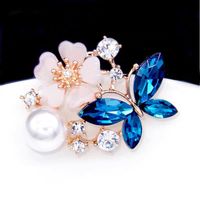 Fashion Cat Flower Butterfly Imitation Pearl Alloy Inlay Rhinestones Opal Women's Brooches sku image 12