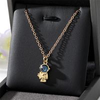 Fashion Astronaut Copper Gold Plated Artificial Gemstones Pendant Necklace 1 Piece sku image 1