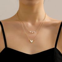 Elegant Heart Shape Butterfly Alloy Plating Artificial Pearls Women's Layered Necklaces 1 Piece sku image 1