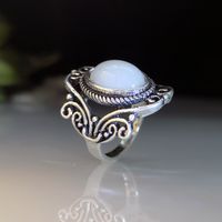 Vintage Style Oval Alloy Hollow Out Inlay Natural Stone Unisex Rings 1 Piece main image 3