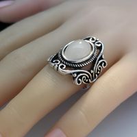 Vintage Style Oval Alloy Hollow Out Inlay Natural Stone Unisex Rings 1 Piece sku image 1