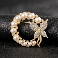 Fashion Flower Alloy Plating Inlay Artificial Gemstones Pearl Women's Brooches sku image 37