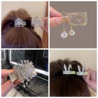 Fashion Bunny Ears Crown Alloy Plating Inlay Artificial Gemstones Pearl Hair Claws 1 Piece main image 1