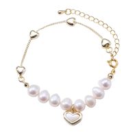 Fashion Heart Shape Fish Tail Pearl Handmade Inlay Artificial Gemstones Bracelets 1 Piece sku image 24