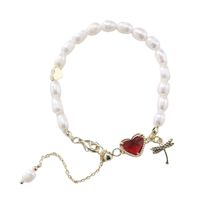 Fashion Heart Shape Fish Tail Pearl Handmade Inlay Artificial Gemstones Bracelets 1 Piece sku image 17