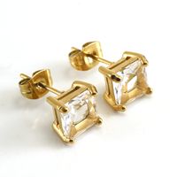 1 Pair Retro Square Inlaid Zircon Stainless Steel Ear Studs sku image 2