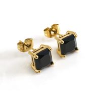 1 Pair Retro Square Inlaid Zircon Stainless Steel Ear Studs sku image 1