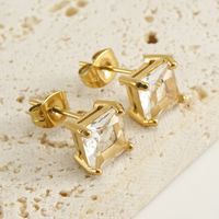 1 Pair Retro Square Inlaid Zircon Stainless Steel Ear Studs main image 5