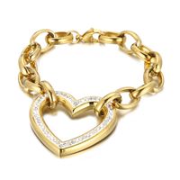 Fashion Heart Shape Titanium Steel Plating Hollow Out Inlay Zircon Bracelets Necklace sku image 4