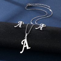 Simple Style Letter Stainless Steel Earrings Necklace 1 Set main image 5