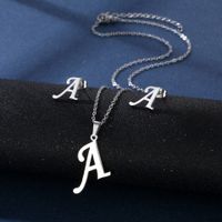 Simple Style Letter Stainless Steel Earrings Necklace 1 Set sku image 1