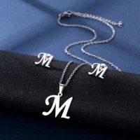 Simple Style Letter Stainless Steel Earrings Necklace 1 Set sku image 13