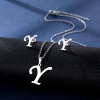 Simple Style Letter Stainless Steel Earrings Necklace 1 Set sku image 25