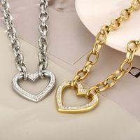 Fashion Heart Shape Titanium Steel Plating Hollow Out Inlay Zircon Bracelets Necklace main image 3