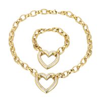 Fashion Heart Shape Titanium Steel Plating Hollow Out Inlay Zircon Bracelets Necklace main image 2