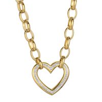 Fashion Heart Shape Titanium Steel Plating Hollow Out Inlay Zircon Bracelets Necklace sku image 6