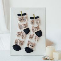 Women's Fashion Cat Cotton Jacquard Crew Socks sku image 1