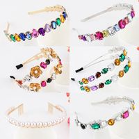 Fashion Flower Alloy Plating Inlay Artificial Gemstones Pearl Hair Band 1 Piece main image 2