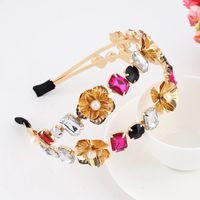 Fashion Flower Alloy Plating Inlay Artificial Gemstones Pearl Hair Band 1 Piece sku image 36
