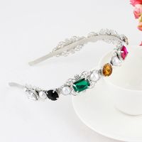 Fashion Flower Alloy Plating Inlay Artificial Gemstones Pearl Hair Band 1 Piece sku image 31