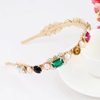 Fashion Flower Alloy Plating Inlay Artificial Gemstones Pearl Hair Band 1 Piece sku image 30
