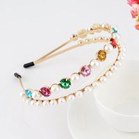 Fashion Flower Alloy Plating Inlay Artificial Gemstones Pearl Hair Band 1 Piece sku image 38