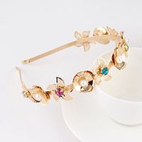 Fashion Flower Alloy Plating Inlay Artificial Gemstones Pearl Hair Band 1 Piece sku image 10
