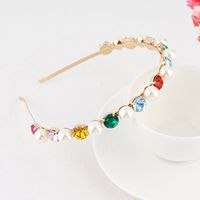 Fashion Flower Alloy Plating Inlay Artificial Gemstones Pearl Hair Band 1 Piece sku image 12