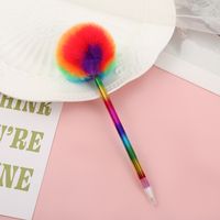 Cute Candy Color Office Plush Fur Rainbow Ball Ballpoint Pen main image 5