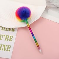 Cute Candy Color Office Plush Fur Rainbow Ball Ballpoint Pen main image 4