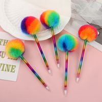 Cute Candy Color Office Plush Fur Rainbow Ball Ballpoint Pen main image 1