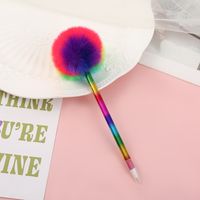 Cute Candy Color Office Plush Fur Rainbow Ball Ballpoint Pen sku image 4