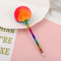 Cute Candy Color Office Plush Fur Rainbow Ball Ballpoint Pen main image 2