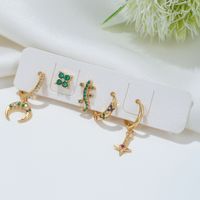 Fashion Animal Moon Flower Copper Inlaid Zircon Earrings 1 Set main image 4