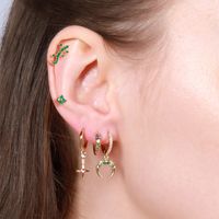 Fashion Animal Moon Flower Copper Inlaid Zircon Earrings 1 Set main image 2