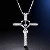 Retro Cross Heart Shape Alloy Inlay Rhinestones Women's Pendant Necklace 1 Piece sku image 7