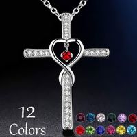 Retro Cross Heart Shape Alloy Inlay Rhinestones Women's Pendant Necklace 1 Piece main image 5
