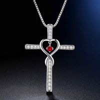 Retro Cross Heart Shape Alloy Inlay Rhinestones Women's Pendant Necklace 1 Piece sku image 9