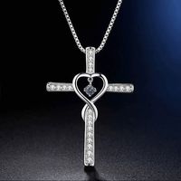 Retro Cross Heart Shape Alloy Inlay Rhinestones Women's Pendant Necklace 1 Piece sku image 5